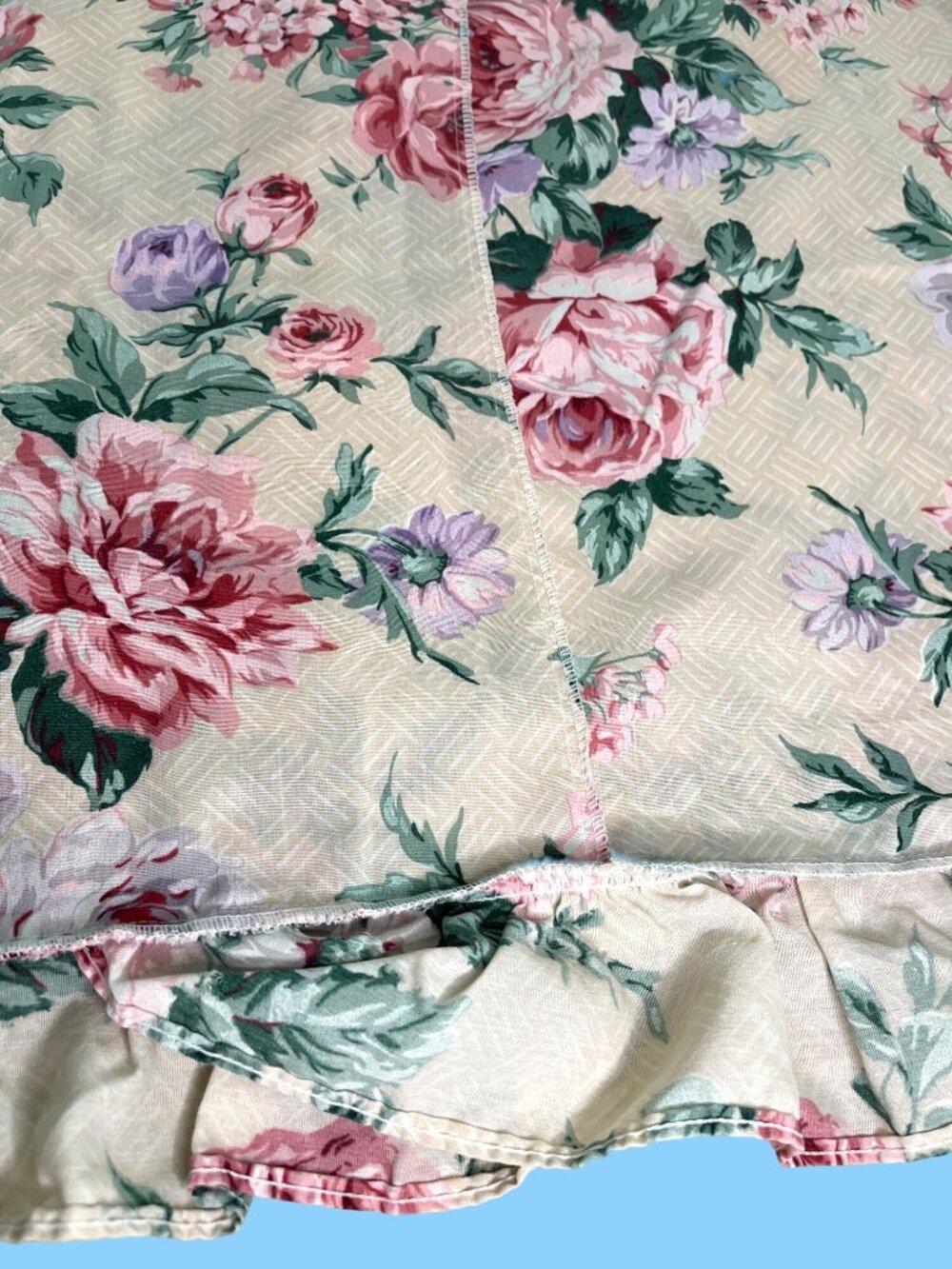 VTG Shabby Chic Cottagecore Floral Ruffled Pillow Sham Pink Cabbage Rose Flower - Picture 6 of 8